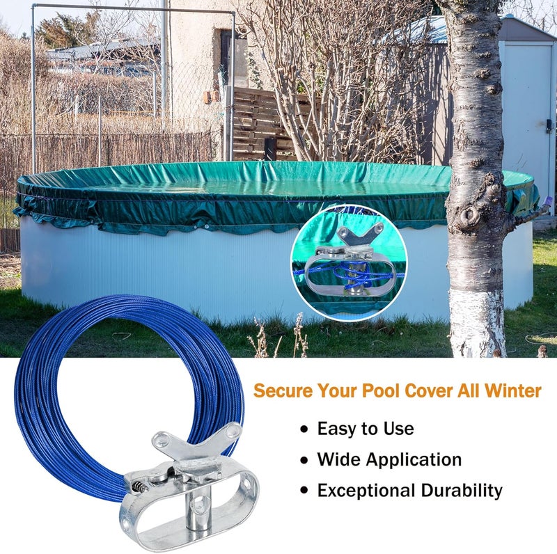 LanPool Pool Cover Winch and Cables Kits,Winterize Pool Closing Kits Pool Cable and Winch,102ft HeavyDuty Pool Cover Wire and Winchs,Pools Covers Cables & Ratchet Kits for Above Ground Pool Winter Covers-Blue - Image 3